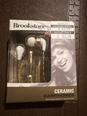 Brookstone White and Gold Ceramic Earbuds with Inline Remote